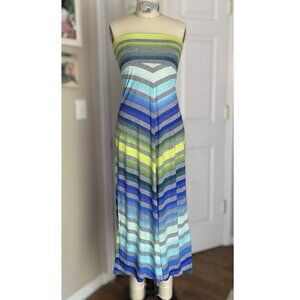 WET SEAL Chevron Y2K stretch Strapless MIDI Sun Dress BOHEMIAN Beach *X-SMALL*